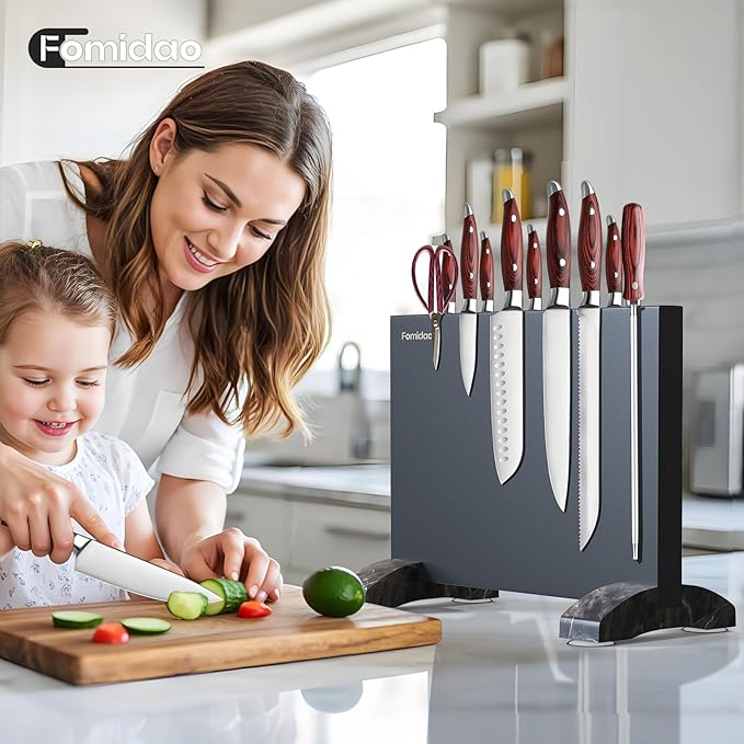 Magnetic Knife Holder Block,Black Magnetic Knife Stand for Kitchen Counter Top,Double Sided Stainless Steel Knife Storage,Strong Magnet Knife Rack