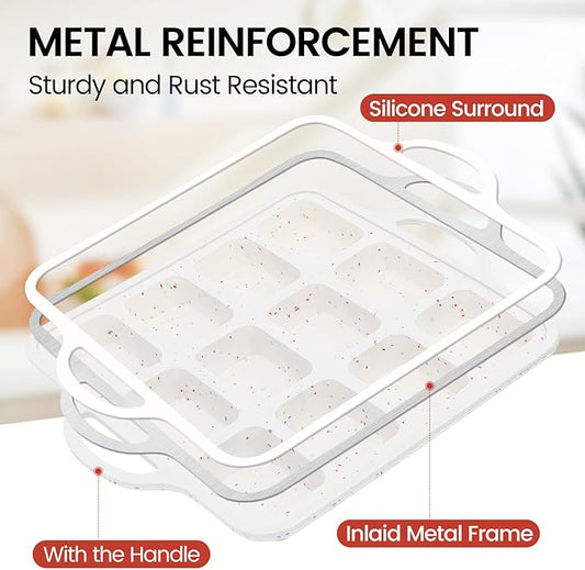 CAKETIME Silicone Mini Loaf Pan with Metal Frame, Mini Bread Loaf Pan 12 Cups for Baking Bread, Brownie, Cornbread, Cheesecake, Soap Nonstick (1 Pack)