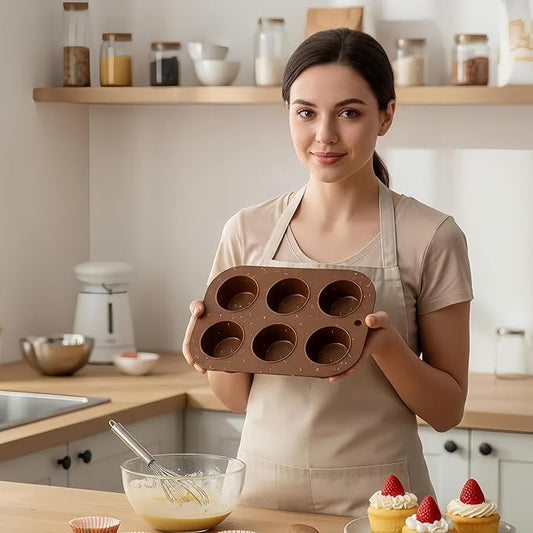 Firstfooby 4 Pack Silicone Muffin Pan for Baking, Regular Size Nonstick Cupcake Pan, 6-Cup Silicone Muffin Tin BPA Free Dishwasher Safe, Great for Muffin Cupcake Brownie Egg Tart