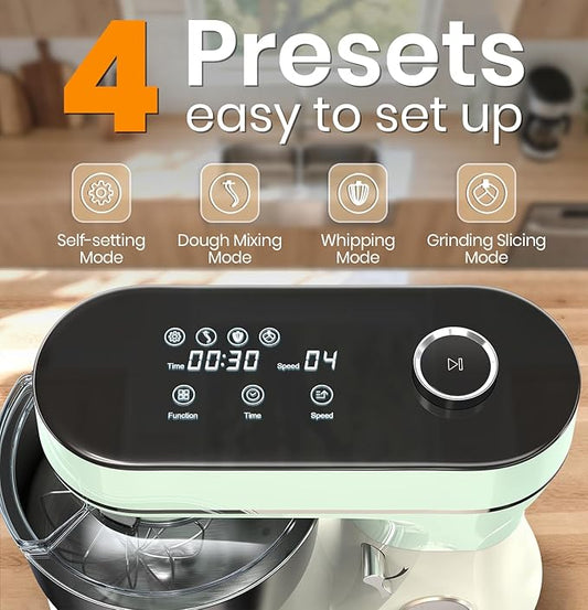 Bonnor Stand Mixer Set, 6QT Kitchen Mixer with LED Touchscreen, 11-Speed Tilt-Head Mixer with Timer, 4 Preset Menus, Stainless Steel Bowl, Dough Hook, Whisk, Beater,Plus 2QT Ice Cream Maker Attachment