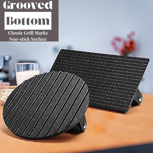 ALISOUQ 2Pcs Burger Smasher, Burger Smasher for Griddle, Heavy Duty Burger Press for Professional-Quality Patties, Hamburger Press with Wood Handle grilling Panini, Steaks, Bacon (Round & Rectangle)