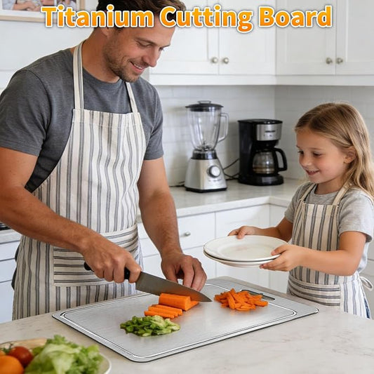 2025 New 100% Pure Titanium Cutting Board with Grooves, Double Sided Chopping Board, Meat, Fruit and Vegetable Cutting Board, Dishwasher Safe (11 * 15 IN)
