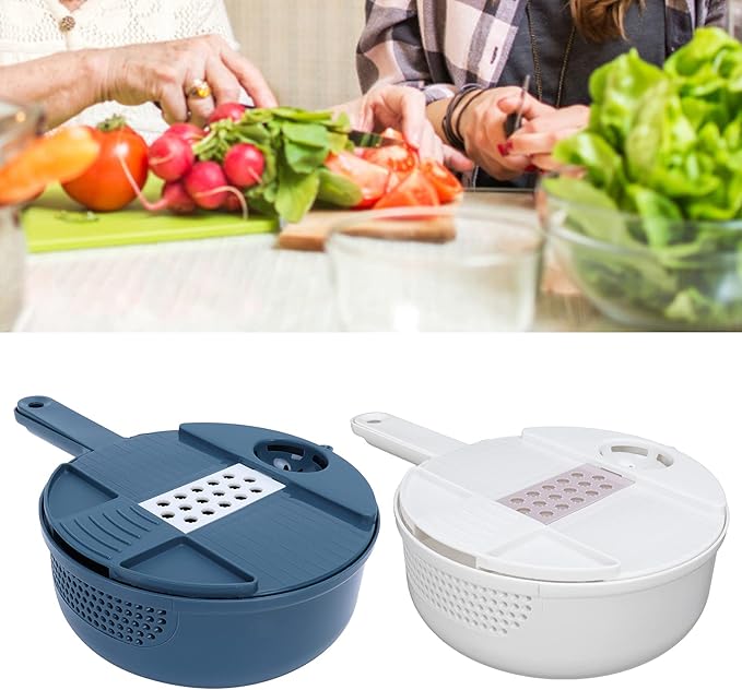 Fdit Multi Vegetable Cutter, 12 in 1 Manual Food Chopper with Hand Guard, Stainless Steel Blades, White, Kitchen Slicing Tool