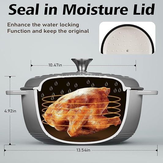 Enameled Cast Iron Dutch Oven - Umite Chef 6QT Pot with Lid & Cotton Potholders - Dual Handles -Versatile Heavy Duty Cookware for Bread Baking,Braising, Stews, Roasting(Grey)