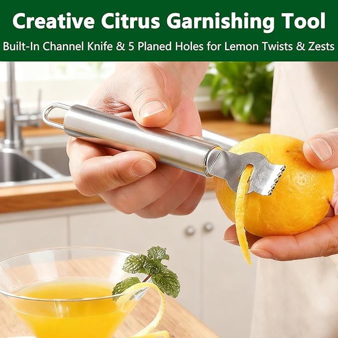 2 Pcs Lemon Peeler and Citrus Zester Tool for Cocktails and Kitchen Use Multifunctional Orange Twist Slicer with Channel Knife Bar Lemonade Stand Accessory Lime Peeling