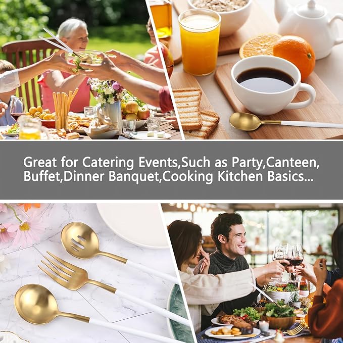 Serving Utensils,Set of 5 Matte Whitegold Large Serving Spoon,Slotted Serving Spoon and Serving Fork,with Sugar Spoons and Butter Knife,Stainless Steel Serving Utensils Set for Party Catering Buffet