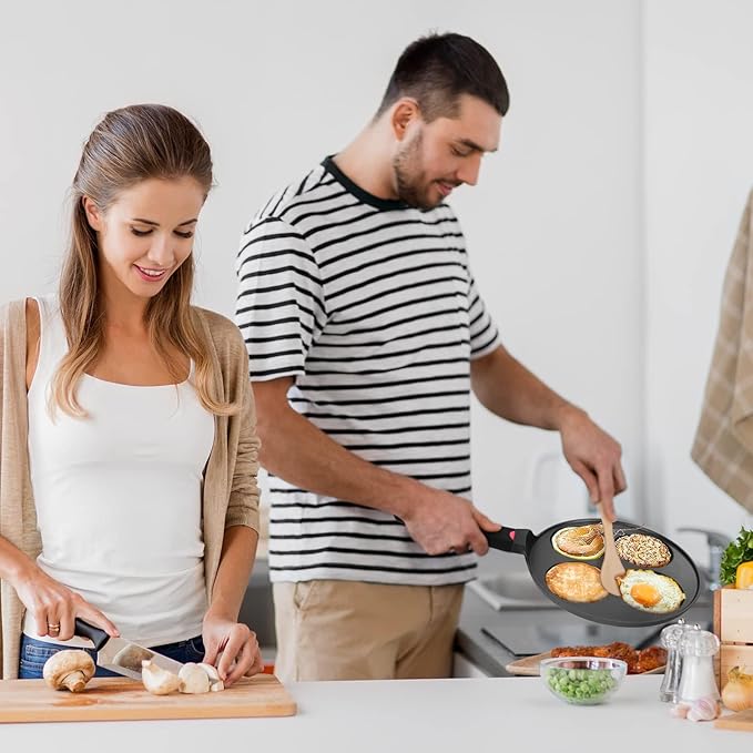 CAINFY Pancake Pan Nonstick-Suitable for All Stovetops & Induction Cooker, 10.5 Inch Mini Silver Dollar Grill Blini Griddle Crepe Pan, 4 Molds Cake Egg Skillet, 100% PFOA Free Coating