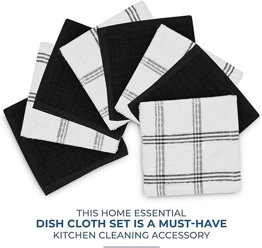DAN RIVER Premium Dish Cloth 100% Cotton 12 X 12 Inches |Pack of 8|-Ultra Soft Tea Towels-Highly Absorbent Kitchen Rags-Terry Dishcloth for Kitchen and Household Cleaning |Black|