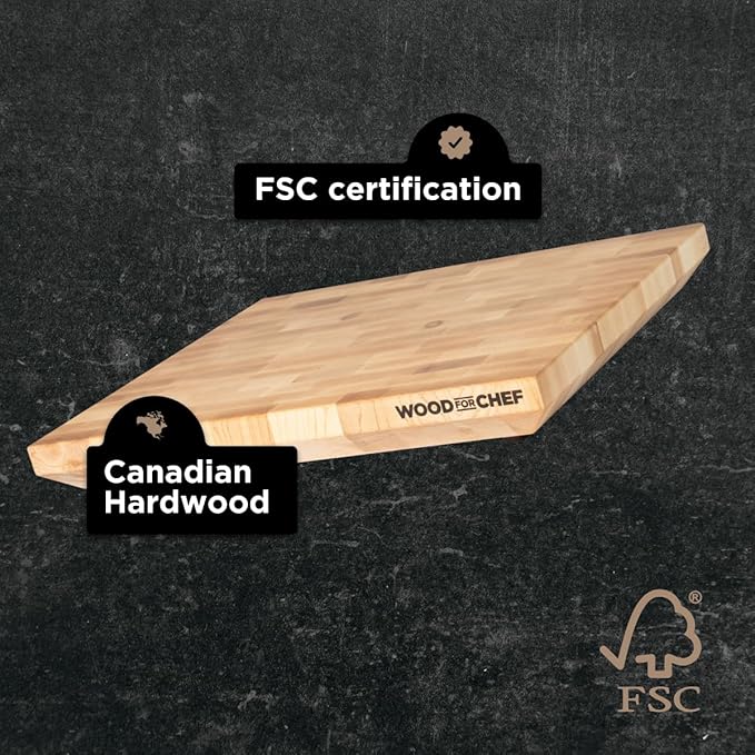 WoodForChef Heritage Large Maple End Grain Cutting Board – Heavy Butcher Block Board with Feet & Mineral Oil Bottle – Foodsafe Wooden Prep Deck for Kitchen & Professional Chefs - 18x16x2 inches