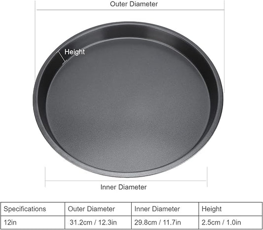 Tomotato 2Pcs Pizza Pan, 6in/9in/10in/12in Deep Dish Round Pizza Pan for Oven, Non Stick Thickened Carbon Steel Baking Pan for Home Kitchen, Dishwasher Safe(12in)