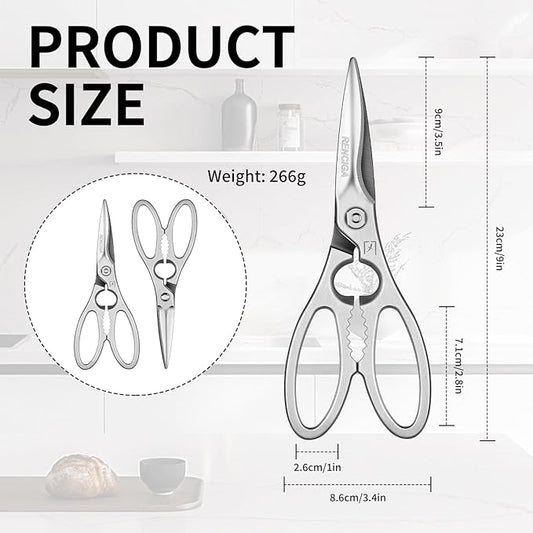 Kitchen Scissors Multi-Purpose Kitchen Shears Micro-serrated Sharp Blade Heavy Duty Stainless Steel Safe Food Scissors for Chicken, Poultry, Fish, Meat & Herbs with Non-Slip Grips
