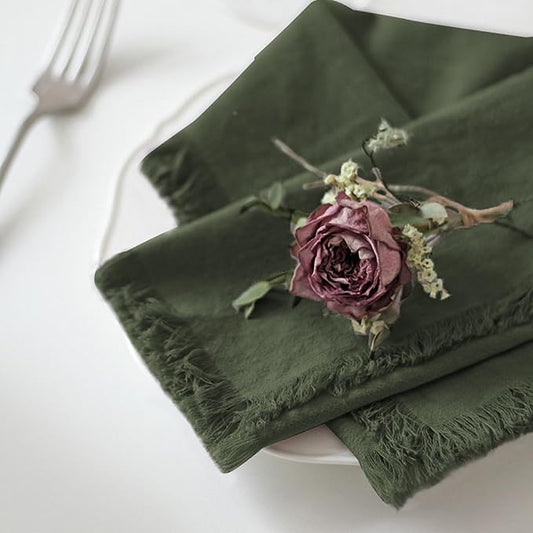 Handmade Cloth Napkins 100% Cotton Napkins with Fringe,Delicate Handmade Cloth Napkins for Dinners, Parties, Weddings and More,18 x 18 Inch Set of 12 - Olive Green