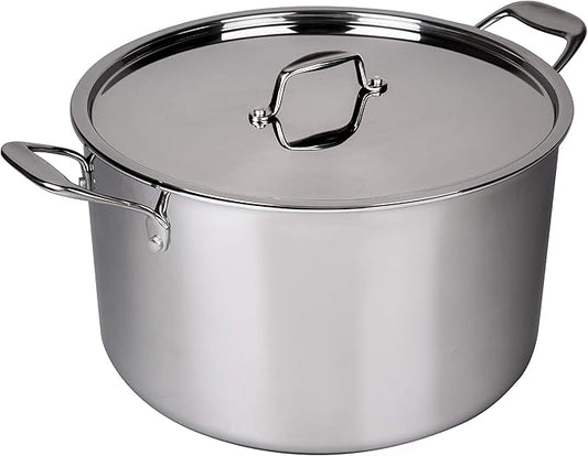 Camerons 16 Quart Stock Pot with Lid - Tri-ply 18/10 Professional Grade Induction Ready Stainless Steel Sauce Pot w/Handles - Stick Resistant Interior- Great for Cooking Christmas Dinner & Xmas Gift