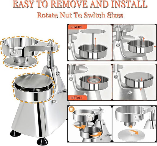 CTJ 3 in 1 Commercial Burger Patty Maker 4/5/6 Inch Hamburger Press - Heavy Duty Stainless Steel Beef Press Patty Maker with 1200 Pcs Patty Papers for Beef Pork Chicken Patty