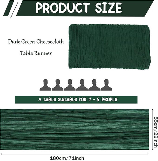 10 Pack Dark Green Cheesecloth Table Runner 6FT Boho Gauze Fabric Table Runner Vintage Rustic Sheer Runners for Wedding Party Bridal Baby Shower Long Table Decorations