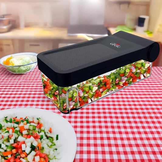 GINSU Plastic Pro Multifunctional Vegetable Chopper & Slicer – 11x6x4in Food Dicer, Cutter & Mandoline with Interchangeable Blades