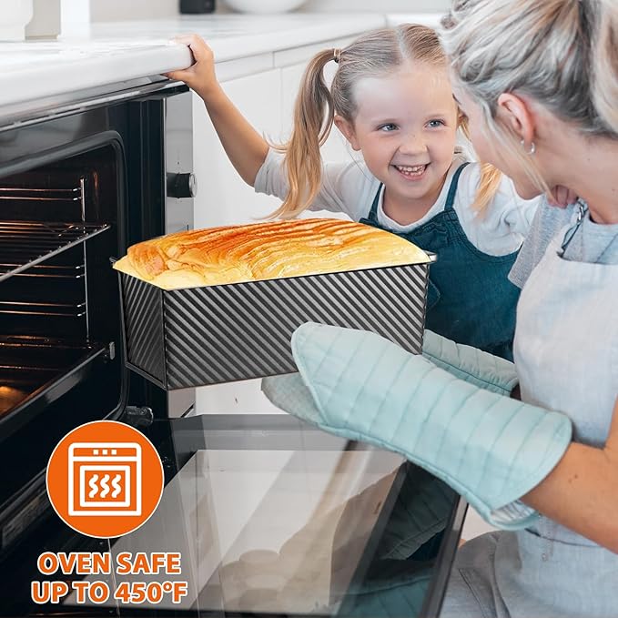 AVSQUINE Non-Stick Pullman Loaf Pan with Lid 13x4 Inch - 2.2lb Carbon Steel Bread Baking Pan with 4 Vent Holes, Heavy Duty Sourdough Loaf Pan with Cover for Homemade Sandwich Bread (Black)
