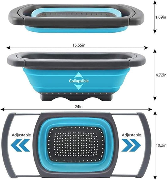 Collapsible Colander Set,Premium Food Grade Silicone Folding Strainers with Handles Space Saving Colanders for Draining Pasta,Vegetables & Fruits,Ideal for Kitchen & Travel (1pc(blue))