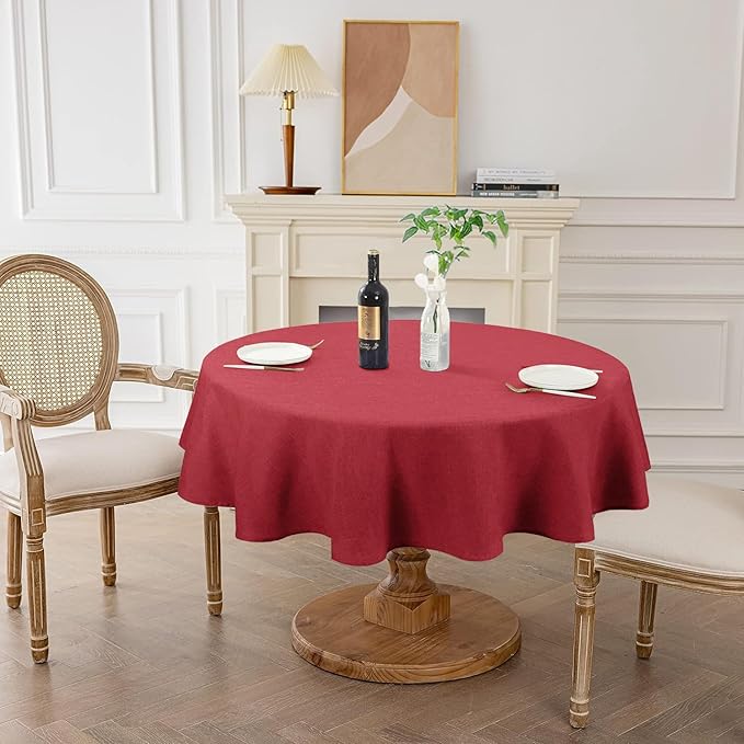 AUSSPVOCT Textured Tablecloth Round 60 Inch Waterproof Spill-Proof Wipeable Table Cloth Wrinkle Free Circle Dining Table Cover for Birthday Farmhouse Outdoor Party Tablecloths up to 44'' Dia Tables
