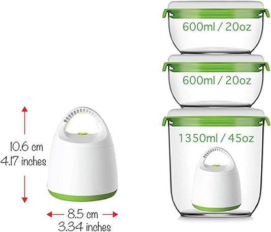 FOSA Starter Set Food Sealer Vacuum Sealer Reusable Container Set - Premium Vacuum Sealers for Food Storage, Airtight Preservation - Includes Turtle Vacuum Pump and 3 Vacuum Seal Containers