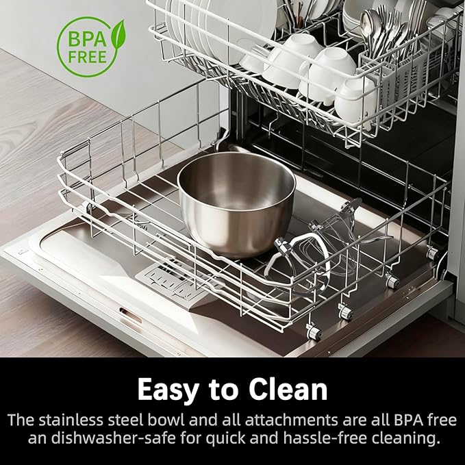 CKEMU Stand Mixer, 9-Quart Stainless Steel Bowl, 660W Professional Power, Multiple Speed Options, Sturdy Design, Easy to Clean, Lifetime Support, SM-1550(Silver)