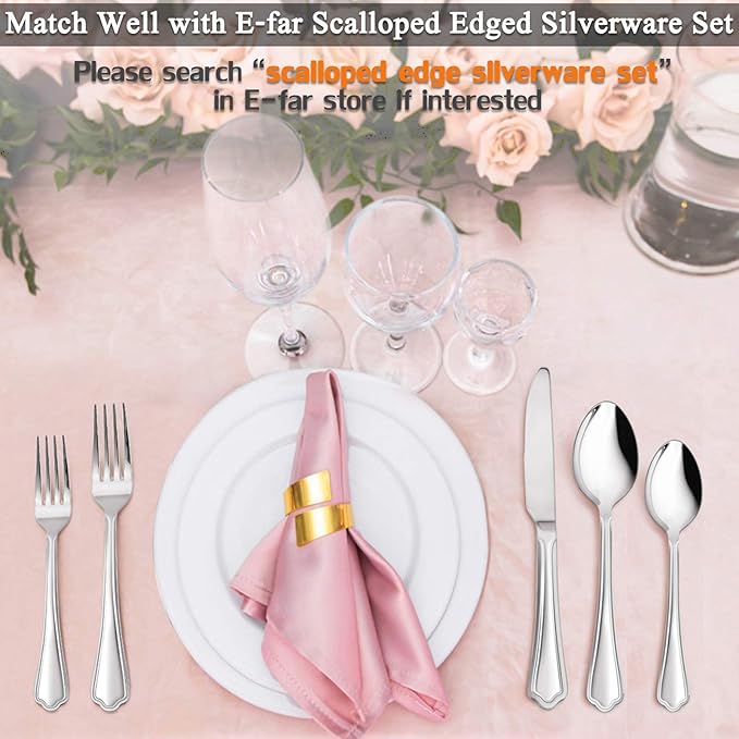 Dinner Forks Set of 12, E-far 7.9 Inch Stainless Steel Forks for Home, Kitchen or Restaurant, Non-toxic & Mirror Polished, Scalloped Edge & Dishwasher Safe
