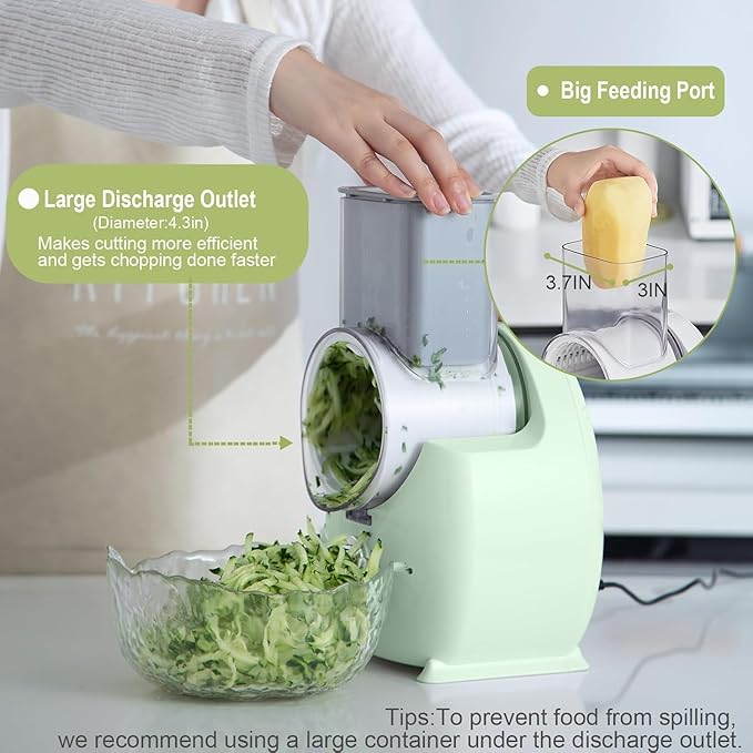 Electric Cheese Grater,3 In 1 Electric Grater For Home Kitchen,One-Touch Easy Control Salad Shooter Cheese Grater For Block Cheese Vegetable Cucumber Nuts