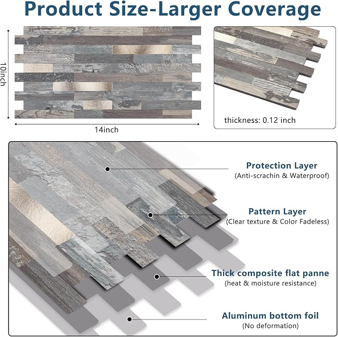 Yipscazo 20 Sheets Peel and Stick Stone Metal Backsplash, PVC Wall Tiles Stick on Tiles for Backsplash Kitchen, Bathroom, Fireplace (6'' X 12'', Ecru Rustic)