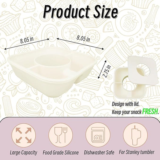Snack Bowl for Stanley Cup 40 oz Tumbler, Reusable Snack Tray with Lid, Snacks Ring, Silicone Food Holder for Stanley Cup Accessories (Ivory)