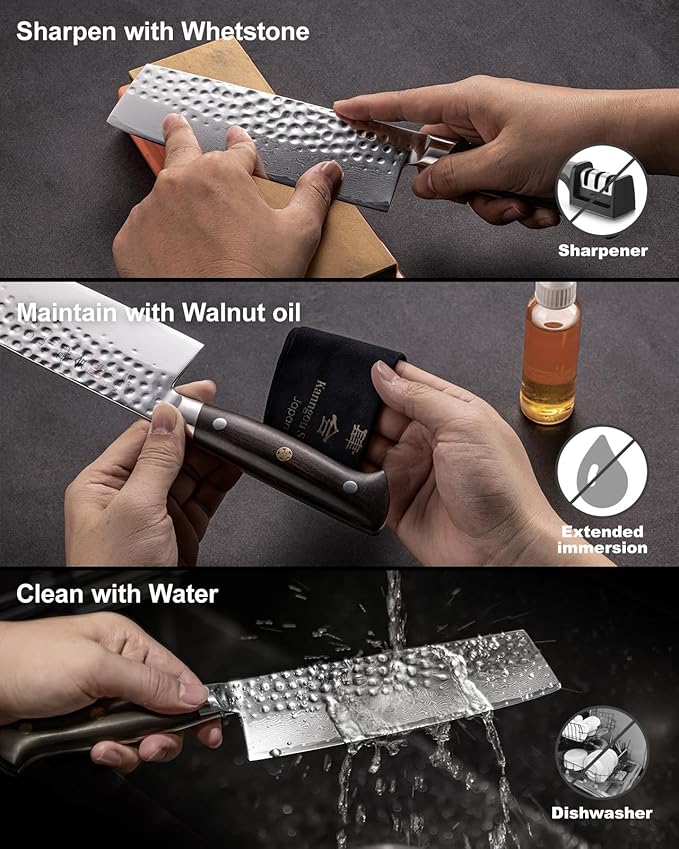 7 Inch Nakiri Knife Japanese Cleaver with 67 Layers Damascus Steel AUS-10 Core, Vegetable Chopping Knives with Full-Tang Ebony Wood Handle and Premium Gift Box (Hammered Damascus Series)