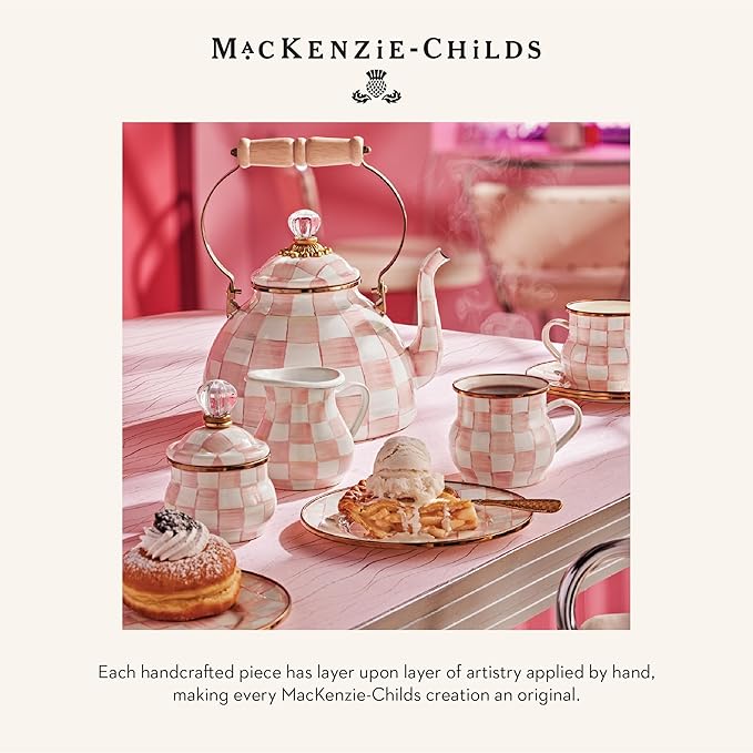 MACKENZIE-CHILDS Enamel Salt and Pepper Shakers, Kitchen Table Accessories, Pink-and-White Rosy Check