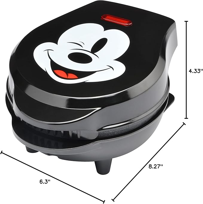 Disney Mickey Mouse 4" Mini Waffle Maker by Select Brands - Cute Appliance for Single Waffle - Features Nonstick Plates & Non-Skid Feet - Mini Machine with Power Light
