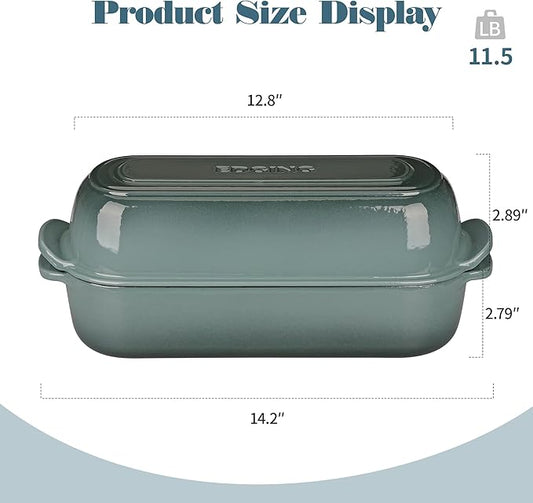 EDGING CASTING Enameled Cast Iron Loaf Pan with Lid, Bread pan, Dutch Oven Bread pan for Homemade Sourdough Bread Baking, 12.5x5.5 inch, 5qt, Slateblue