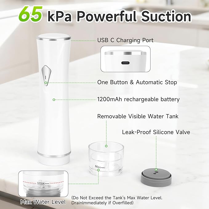 Vacuum Sealer - Handheld Vacuum Sealer for Food 5X Fresh, Compact Food Seal with 30 Reusable Pouches, Auto Stop and Removable Filter for Travel Kitchen, Home Barbecue