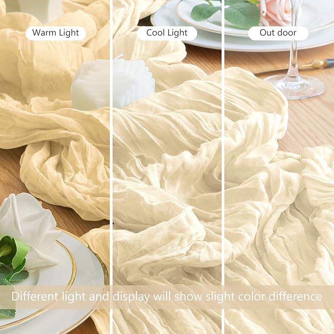 Wokceer Cheesecloth Table Runner 6 Pack 10FT Beige Christmas Gauze Cheese Cloth Table Runner for Party Long Rustic Sheer Table Runners for Baby Bridal Shower Wedding Easter Table Decor