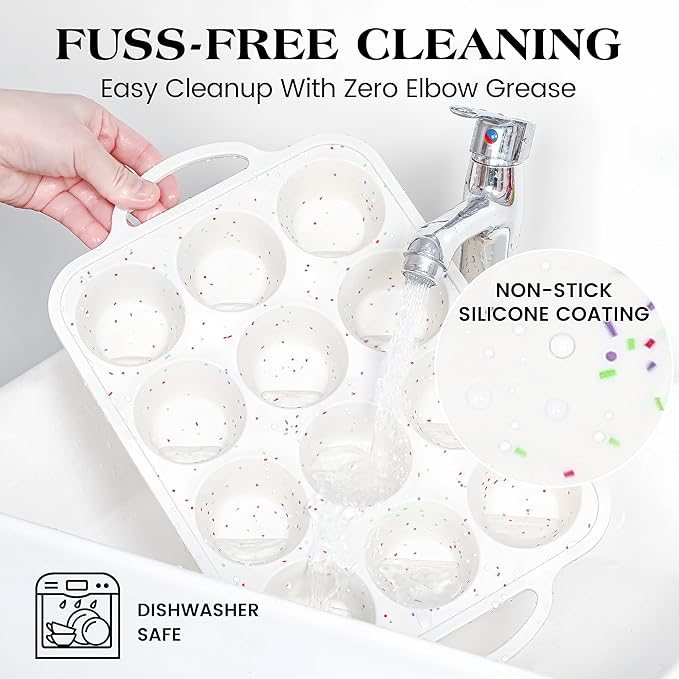 AOTASO 1 Pc Silicone Muffin Pan for Baking with Metal Frame, Nonstick 12 Cup Regular Size Cupcake Pan, Silicone Muffin Tray for Egg Bites (Cream)