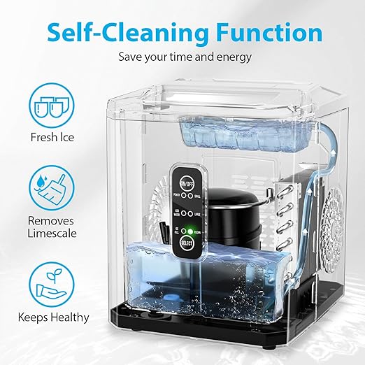 Aeitto Ice Makers Countertop, 26Lbs/24H Ice Machine with 2 Sizes of Bullet Ice, 9 Ice Cubes Ready in 6 Mins, Self-Cleaning Portable Ice Maker with Ice Scoop and Basket for Home Office Bar RV, White