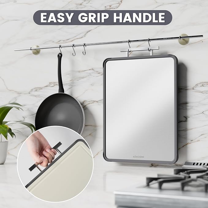 Kikcoin Stainless Steel Cutting Board, Double Sided Titanium Cutting Boards for Kitchen, Stainless Steel and Wheat Straw PP Large Chopping Board, Beige