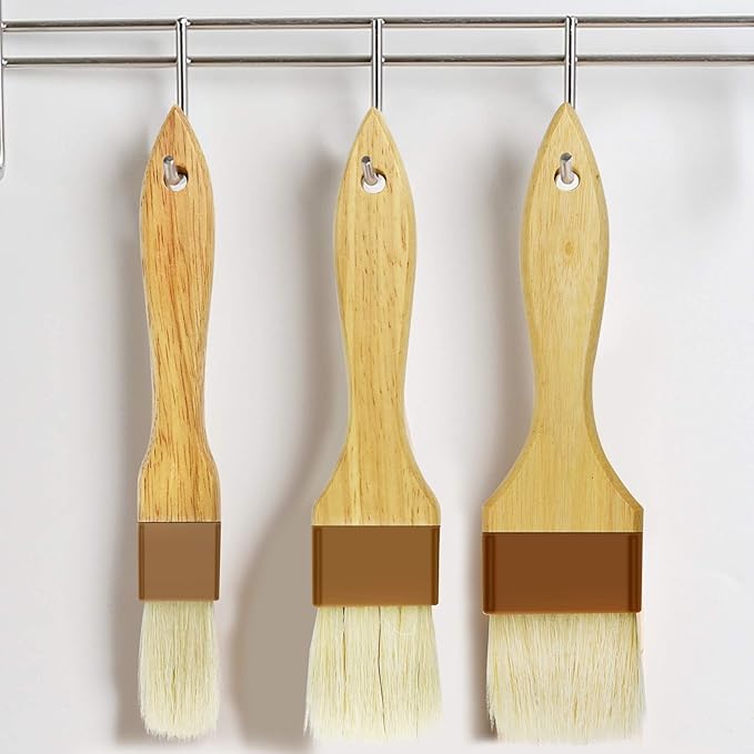 6 Pieces Pastry Brushes Basting Oil Brush for Cooking with Boar Bristles and Beech Hardwood Handles for Spreading Butter Cooking Baking BBQ Oil Brush(1 inch, 1.6 inch, 3 inch)