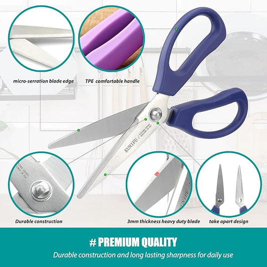 KUNIFU Kitchen Scissors, All Purpose Kitchen Shears, Heavy Duty Come Apart Scissors Gadgets Utensils - Blue