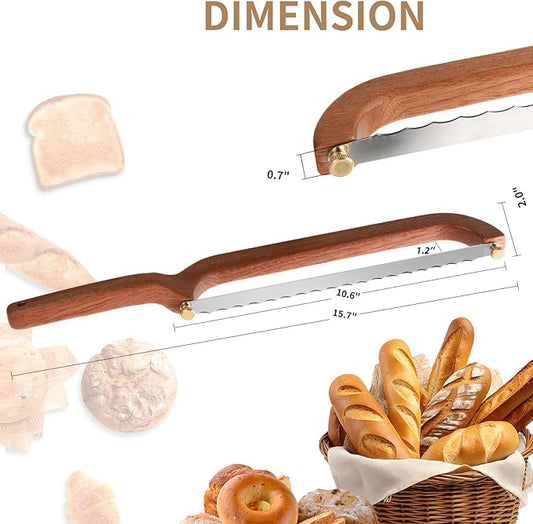 Uprichya Bread Knife for Homemade Bread Sourdough, Wooden Bread Bow Knife for Sourdough, Bread Slicer for Homemade Bread, Bread Saw, Sourdough Bread Cutter, Left-Handed