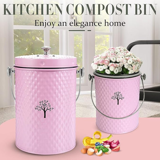 AOSION Countertop Compost Bin Kitchen,Odorless Indoor Compost Bin with Lid and Compost Bags,Compost Bucket Composter Container for Food Waste,Pink