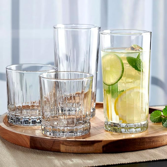 Anchor Hocking Anniston Drinking Glasses Set 16 Piece Set (8 Rocks Glasses & 8 Tumbler Glasses)