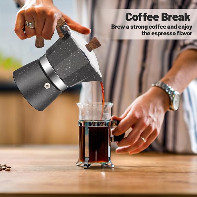 Vaolvpant 3 Cup Aluminum Moka Pot Classic Stovetop Espresso Coffee Maker 150ml 5oz Coffeemaker Percolator Mocha Pot Greca Coffee Maker Cafe Makers for Italian and Cuban Café Brewing Gray