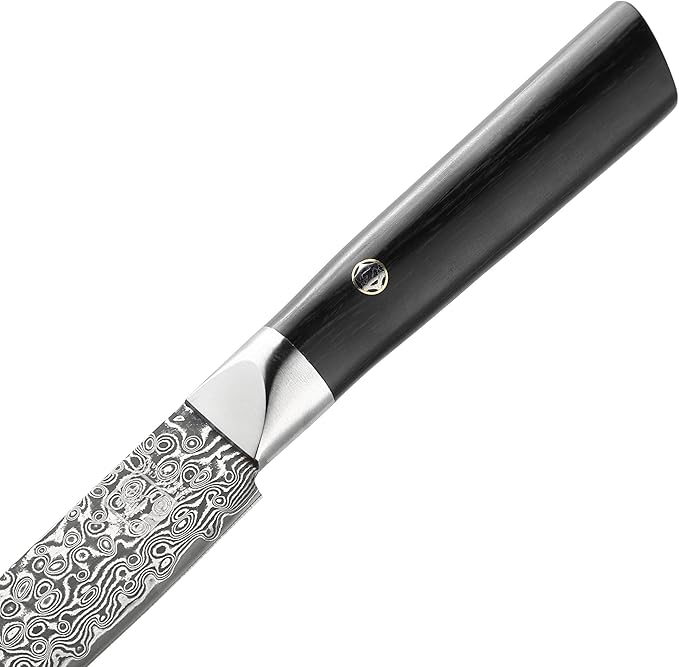 zayiko Black Edition Damascus Utility knife 5-inch blade extremely sharp from 67 layers I Damascus kitchen knives and professional chef's knives made of genuine Japanese Damascus with Pakka wood