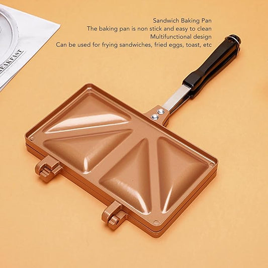 Fockety Hot Sandwich Maker, Double Sided Heating Aluminum Alloy Panini Maker Pan Even Heating Lightweight Portable Sandwich Press Grill for Sandwiches, Frying Eggs, Baking Bread (Gold)