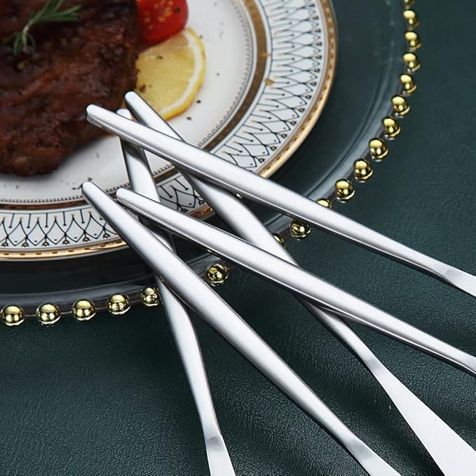HOMQUEN Dinner Knives 6 Piece, Stainless Steel Matt Silver Dinner Knife, Sturdy butter knife, Modern Design butter knives, Dishwasher Safe (Matt Silver-8.9 Inch)