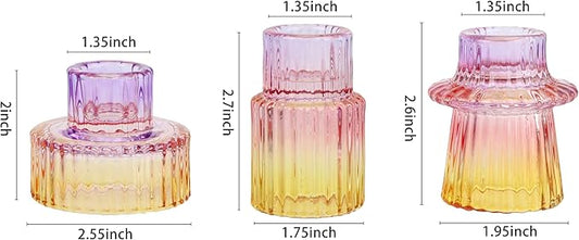 Vixdonos Taper Glass Candlestick Holders Tealight Candle Holders for Table Centerpieces, Wedding Decor and Dinner Party (6 Pcs, Purple-Pink-Yellow)