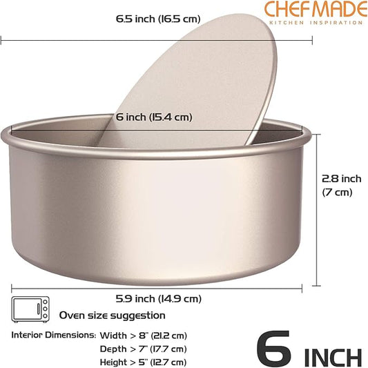 CHEFMADE Bakeware Round Cake Pan, 6-Inch with Removable Loose Bottom Nonstick & Quick Release Coating Chiffon Bakeware for Oven and Instant Pot Baking (Champagne Gold)