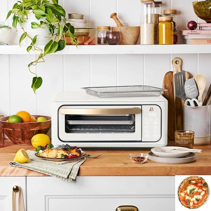 Beautiful by Drew Infrared Air Fry Toaster Oven 1800W with 9-Slice Capacity and Multi-Function Cooking (white)